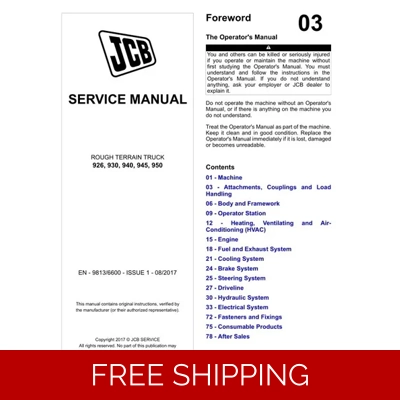 JCB 926, 930, 940, 945, 950 ROUGH TERRAIN TRUCK SERVICE REPAIR MANUAL